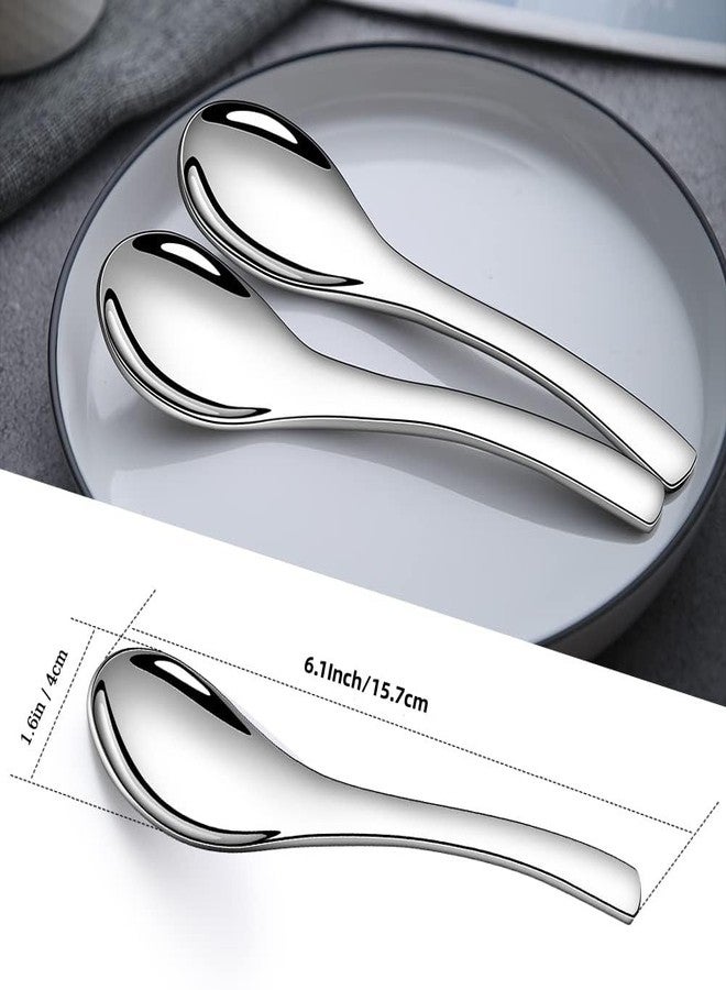 AYFDISHS Soup Spoons,Stainless Steel Table Spoon 6 Inch,Chinese Spoon Heavy Duty Asian Soup Spoon Short Handle Ramen Spoons for Soup Rice Tea Milk,Dishwasher Safe,Set of 4,Sliver - Image 2