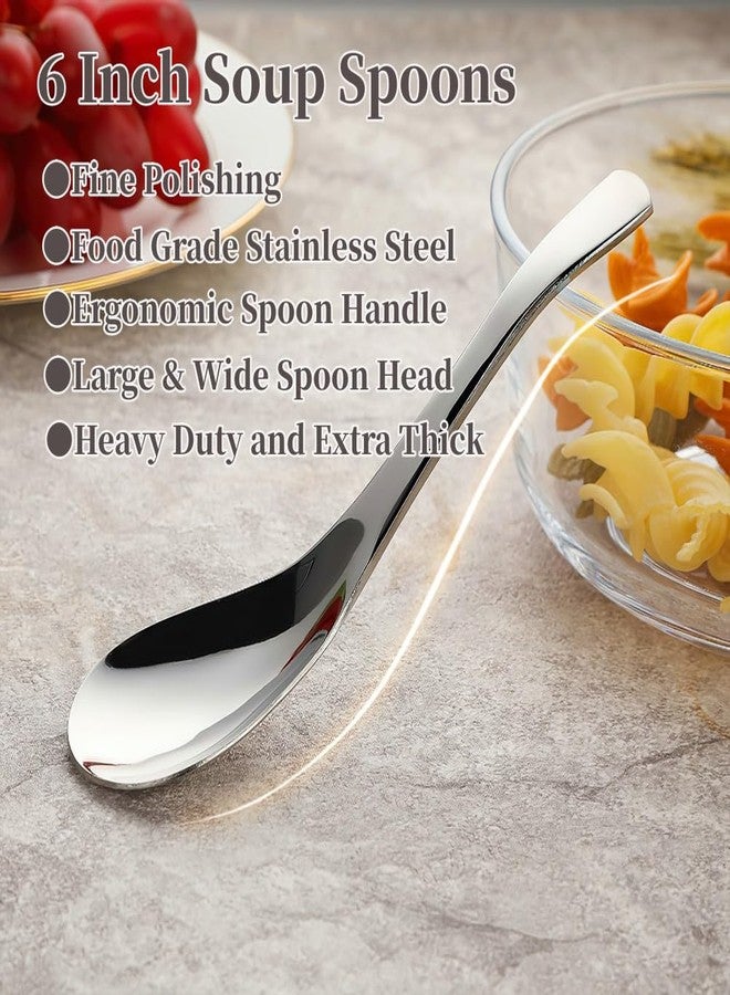 AYFDISHS Soup Spoons,Stainless Steel Table Spoon 6 Inch,Chinese Spoon Heavy Duty Asian Soup Spoon Short Handle Ramen Spoons for Soup Rice Tea Milk,Dishwasher Safe,Set of 4,Sliver - Image 5