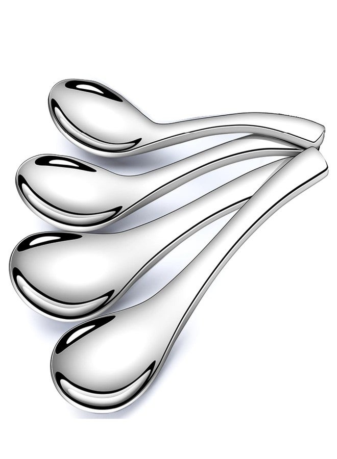 AYFDISHS Soup Spoons,Stainless Steel Table Spoon 6 Inch,Chinese Spoon Heavy Duty Asian Soup Spoon Short Handle Ramen Spoons for Soup Rice Tea Milk,Dishwasher Safe,Set of 4,Sliver - Image 1