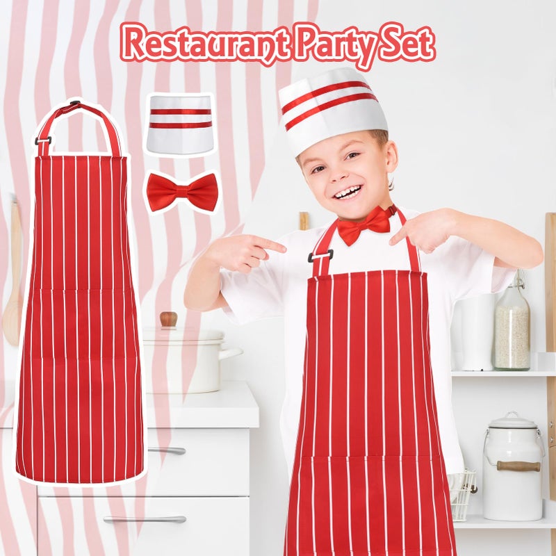Xlsxexcl 1950S Waiter Costume Kit  Soda Jerk Costume Kit  Red And White Striped Apron With 2 Pockets  Chef Hat Red Bow Ties Adjustable For Kid Costume Cosplay Party (45X65Cm) - Image 5