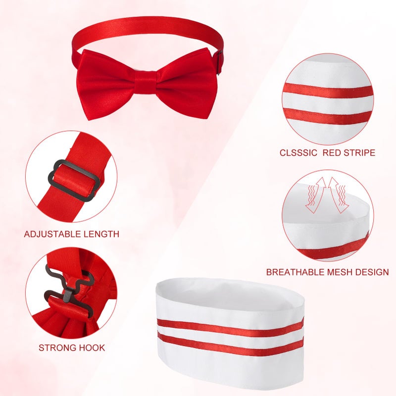 Xlsxexcl 1950S Waiter Costume Kit  Soda Jerk Costume Kit  Red And White Striped Apron With 2 Pockets  Chef Hat Red Bow Ties Adjustable For Kid Costume Cosplay Party (45X65Cm) - Image 4