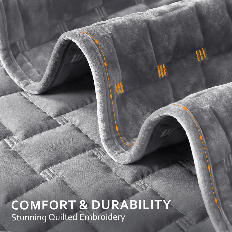 Grassix Velvet Quilt Set King Size, 3 Pieces Lightweight Velvet Comforter with Pillow Shams, Geometric Quilted Bedspread Coverlet Bedding Set for All Seasons, Dark Grey, 108"x96" - Image 3