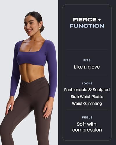 Aoxjox High Waisted Yoga Pants for Women Hidden Scrunch CrossWaist Buttery Soft Crossover Workout Venus Leggings 26 Mulch Small - Image 3
