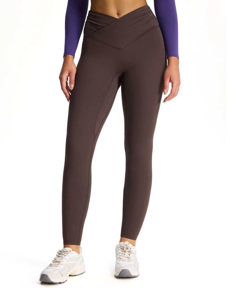 Aoxjox High Waisted Yoga Pants for Women Hidden Scrunch CrossWaist Buttery Soft Crossover Workout Venus Leggings 26 Mulch Small - Image 2