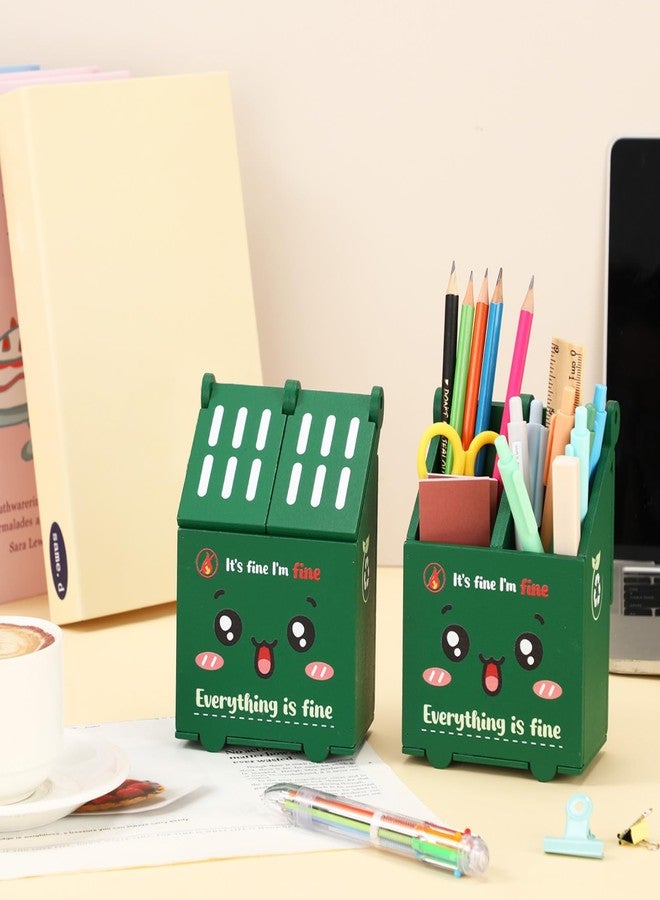 GlikCeil Dumpster Fire Pencil Holder, Funny Trash Can Pen Case for Desk Appreciation Gifts for Coworkers Teacher, 2 Compartments Office Supplies Accessories Decor(Already Assembled)(1 Pcs) - Image 2