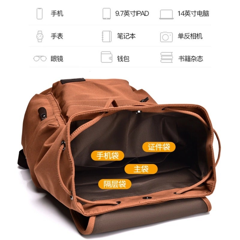 WEIXIER Men's Premium Canvas Backpack, Business Commuter Large Capacity Laptop Bag, Waterproof Student School Bag - Image 4