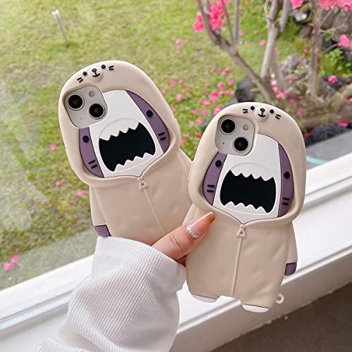 QoKcoahn Case Compatible with iPhone 16 Pro Max,Cute 3D Kawaii Funny Sweater Shark Cartoon Cover with Keychain Soft Silicone Gel Drop Protector Women Girls - Image 5