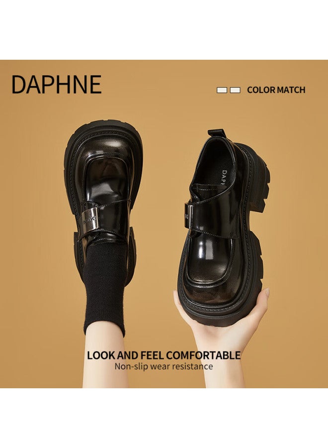 Daphne Thick Sole Loafers Women New Winter Black Casual Soft Sole Slip-on Shoes - Image 1
