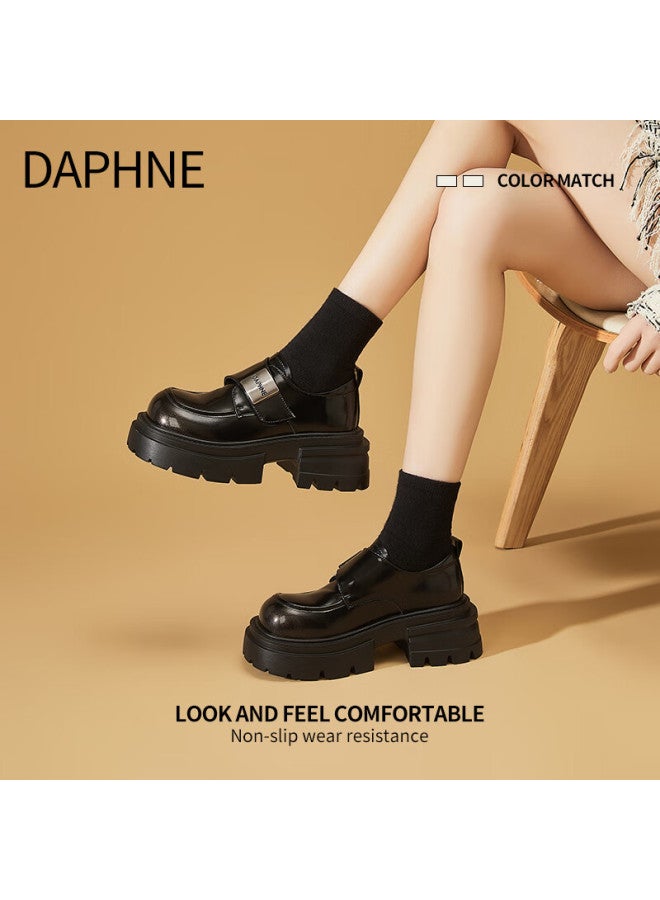 Daphne Thick Sole Loafers Women New Winter Black Casual Soft Sole Slip-on Shoes - Image 2