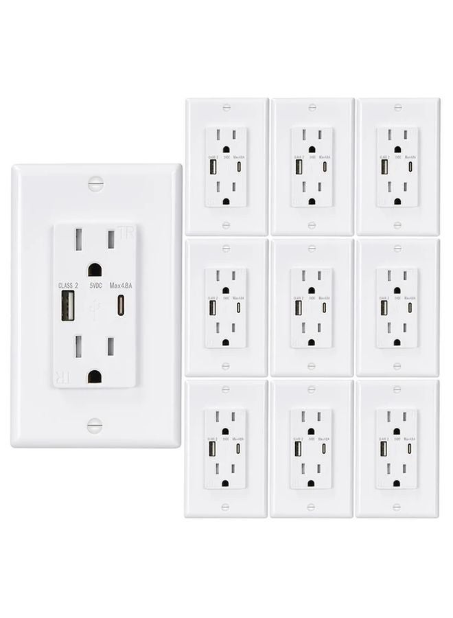 White 2 Pack USB Outlet with Type A and C Ports 5V 4 8A In Wall Charger ETL Listed - Image 3
