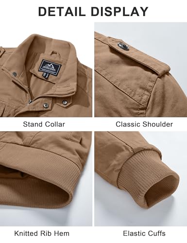 CRYSULLY Men's Casual Lightweight Long Sleeve Full Zip Up Jackets With Shoulder Straps Cotton Bomber Coat - Image 5