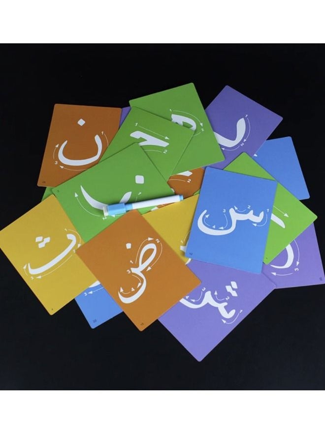 ماركة غير محددة - 28 قطعة من البطاقات التعليمية لتعلم اللغة العربية ، ممارسة البطاقات التعليمية مع خطوط قابلة للمسح ، بطاقات تعليمية مزدوجة الوجهين للتعليم المبكر ، لغز بطاقات المرح للتعليم المبكر ، ألعاب التعلم التعلي - Image 1