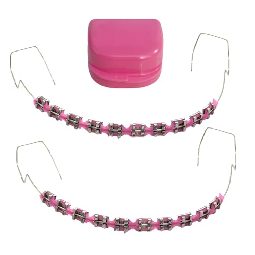 panthra Fake Braces 2Pcs Set Temporary Tooth Decoration with Metal Wires Metal Brackets and Orthodontic Bands Suitable for Orthodontists to Explain for Dental Students to Practice Pink - Image 2