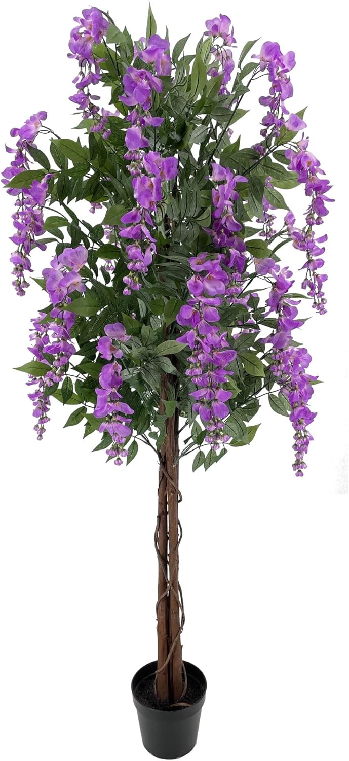 AMERIQUE Gorgeous  Unique 5 Feet Artificial Purple Red Wisteria Tree with Flowers in Nursery Pot Feel Real Technology - Image 1