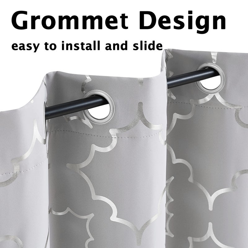 Purainbow Grey Blackout Curtain Panels for Bedroom 84" Silver Foil Moroccan Metallic Print Energy Efficient Drapes for Bedroom Living Room, Thermal Insulated Window Treatments Grommet Top 2 Panels - Image 5