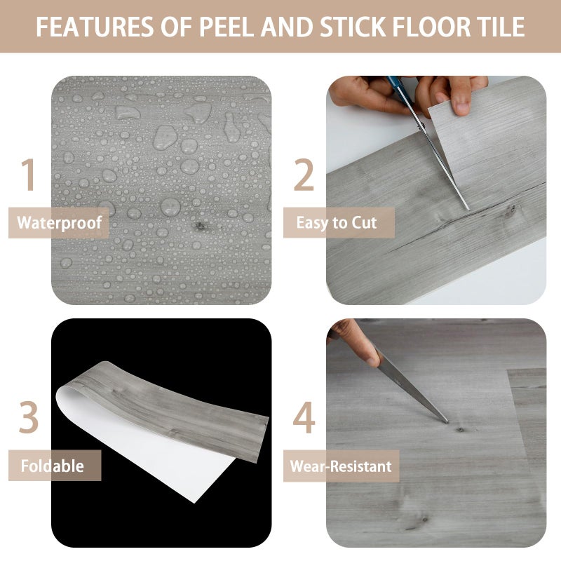 Dureidos Peel and Stick Floor Tile, 10-Pack 15 Sq.Ft, Natural Grey Wood Grain Look, Self Adhesive and Waterproof for Transfer Bathroom, Kitchen, Living Room, Bedroom - Image 4
