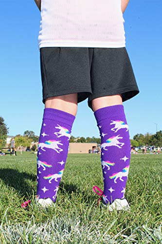 MadSportsStuff Neon Rainbow Unicorn Over the Calf Socks (Purple/Neon Pink, X-Small) - Image 4
