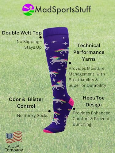 MadSportsStuff Neon Rainbow Unicorn Over the Calf Socks (Purple/Neon Pink, X-Small) - Image 3