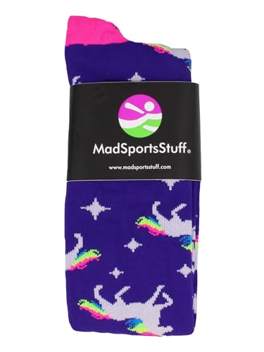 MadSportsStuff Neon Rainbow Unicorn Over the Calf Socks (Purple/Neon Pink, X-Small) - Image 2