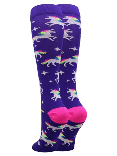 MadSportsStuff Neon Rainbow Unicorn Over the Calf Socks (Purple/Neon Pink, X-Small) - Image 5