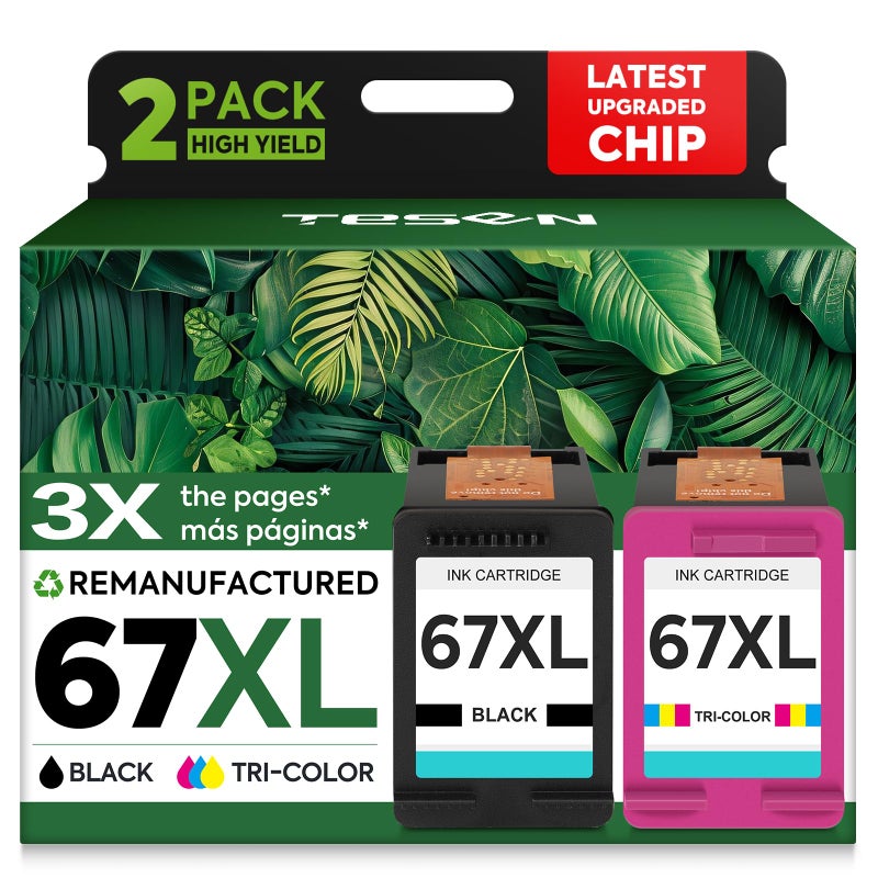 TESEN 67XL Black/Color Remanufactured Ink Cartridge Replacement for HP Ink 67 67XL Printer Ink use for DeskJet 2700 2700e 2755e 2855e 2800 4155e 4255e 4100 Envy 6400 6055 6055e 6455e Printer 2-Pack - Image 1