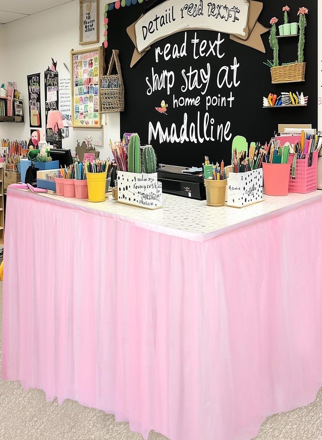Tioncy 6 ft Pink Tulle Table Skirt for Teacher Desk Classroom Tulle Desk Skirts Tutu Cloth for Rectangle Table for Theme Party Classroom Decorations Birthday Baby Shower Supplies - Image 5