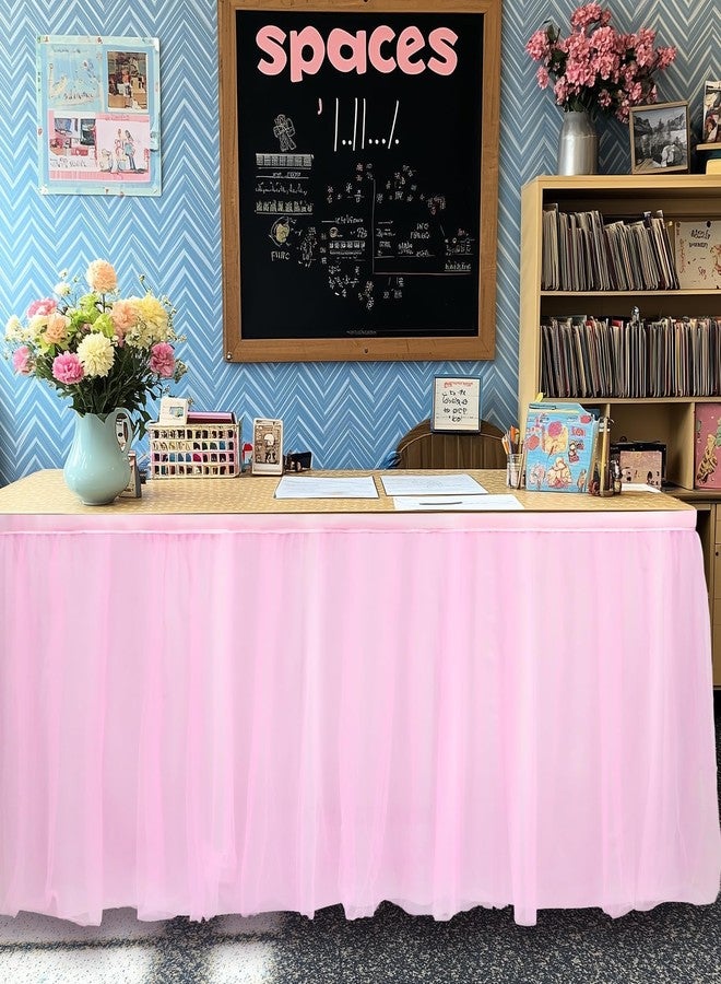 Tioncy 6 ft Pink Tulle Table Skirt for Teacher Desk Classroom Tulle Desk Skirts Tutu Cloth for Rectangle Table for Theme Party Classroom Decorations Birthday Baby Shower Supplies - Image 1