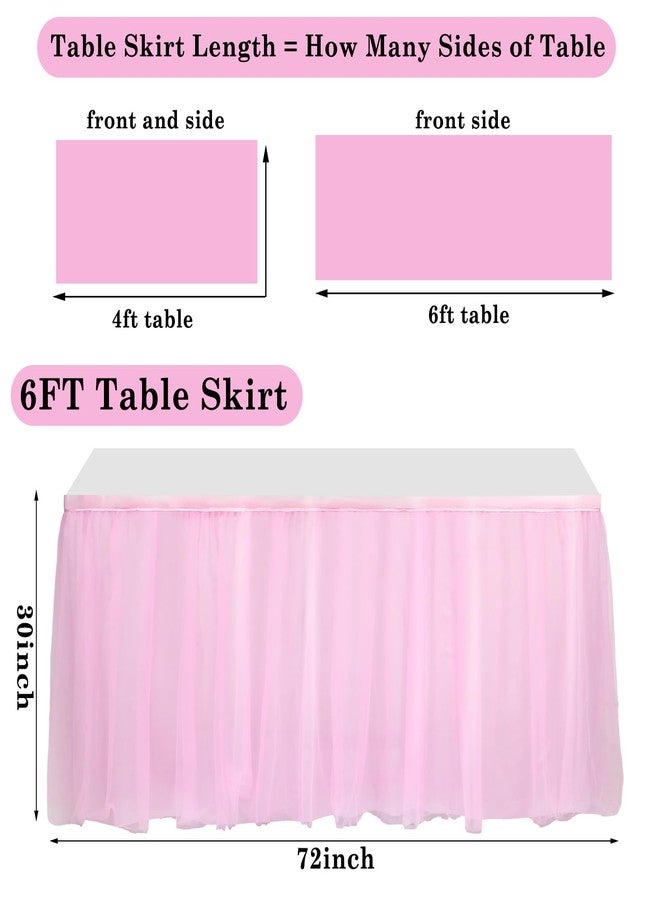 Tioncy 6 ft Pink Tulle Table Skirt for Teacher Desk Classroom Tulle Desk Skirts Tutu Cloth for Rectangle Table for Theme Party Classroom Decorations Birthday Baby Shower Supplies - Image 2
