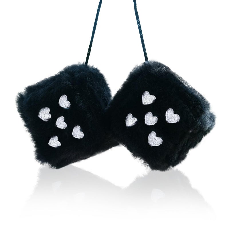 ORNALES Heart Embroidered Fuzzy Dice for Car Mirror 3 Soft Plush Black Hanging Dice Vintage Couple Car Decoration Accessories - Image 3