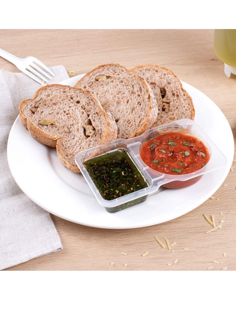 Double Compartment Condiment Container with Lids, Clear Plastic Portion Cups, Travel Snack Containers for Condiments or Dips, 2 Compartment Condiment Containers (20PCS)