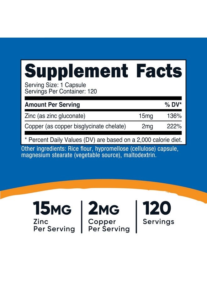 Nutricost Zinc + Copper Capsules (120 Servings)(15MG Zinc + 2MG Copper Per Serving) - Non GMO, Vegetarian - Image 2
