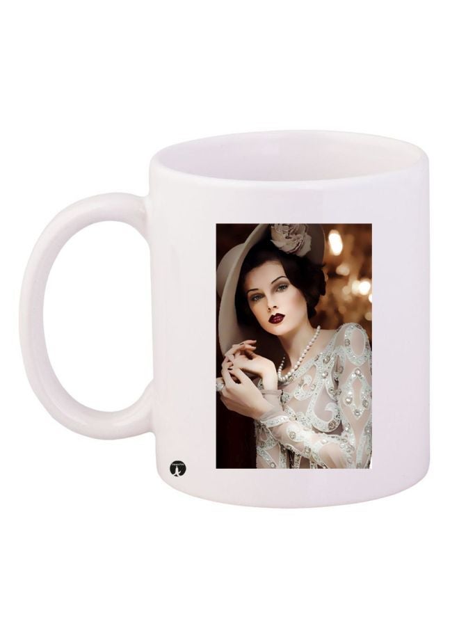 RYN Girl Printed Coffee Mug White/Beige/Black 11ounce