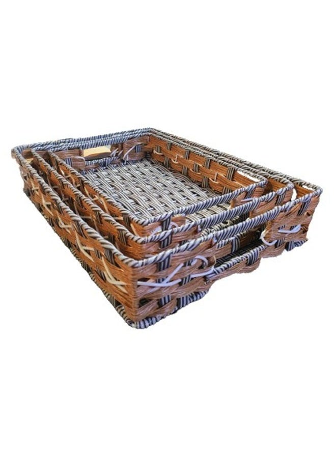 NKX Set of 3 Multifunctional Rattan Tray food Container  - Image 1