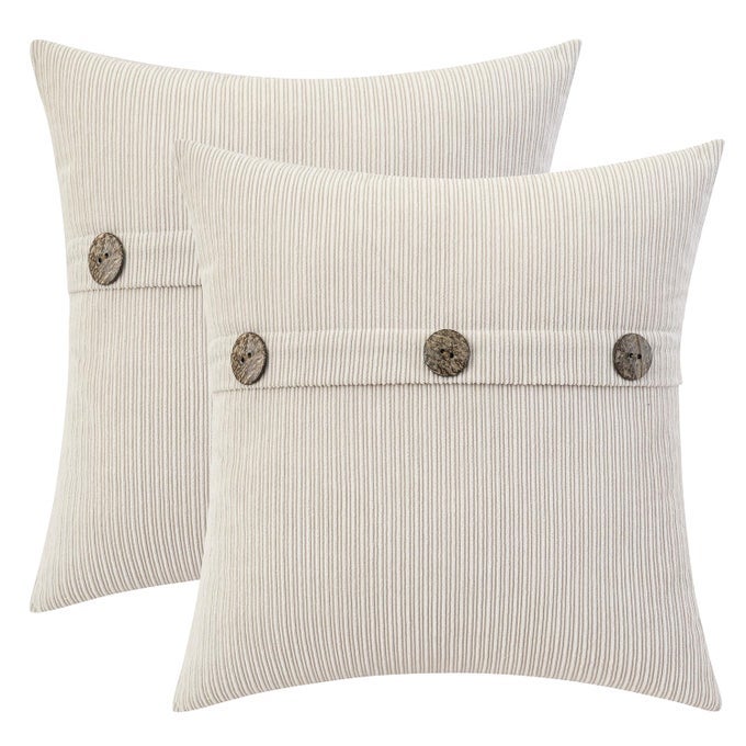 BEIGE CHENILLE THROW PILLOW COVERS 18X18 INCH WITH TRIPLE BUTTONS SOFT FARMHOUSE ACCENT DECORATIVE CUSHION CASES FOR COUCH SOFA BED LIVING ROOM BEDROOM PACK OF 2
