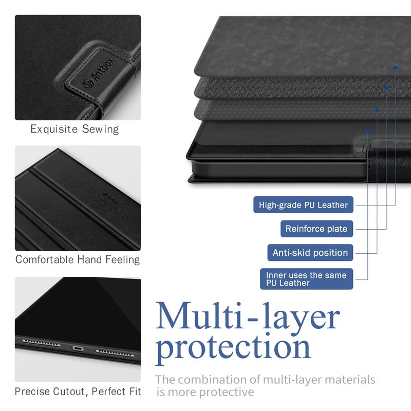 Antbox Case for iPad (A16) 11th (11'')/ 10th Generation (10.9'') High Grade Skin-Touch Vegan Leather with Built-in Pencil Holder Auto Sleep/Wake Function (Black) - Image 4