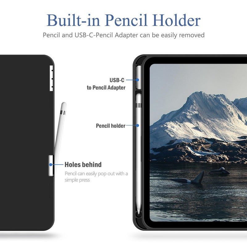 Antbox Case for iPad (A16) 11th (11'')/ 10th Generation (10.9'') High Grade Skin-Touch Vegan Leather with Built-in Pencil Holder Auto Sleep/Wake Function (Black) - Image 3