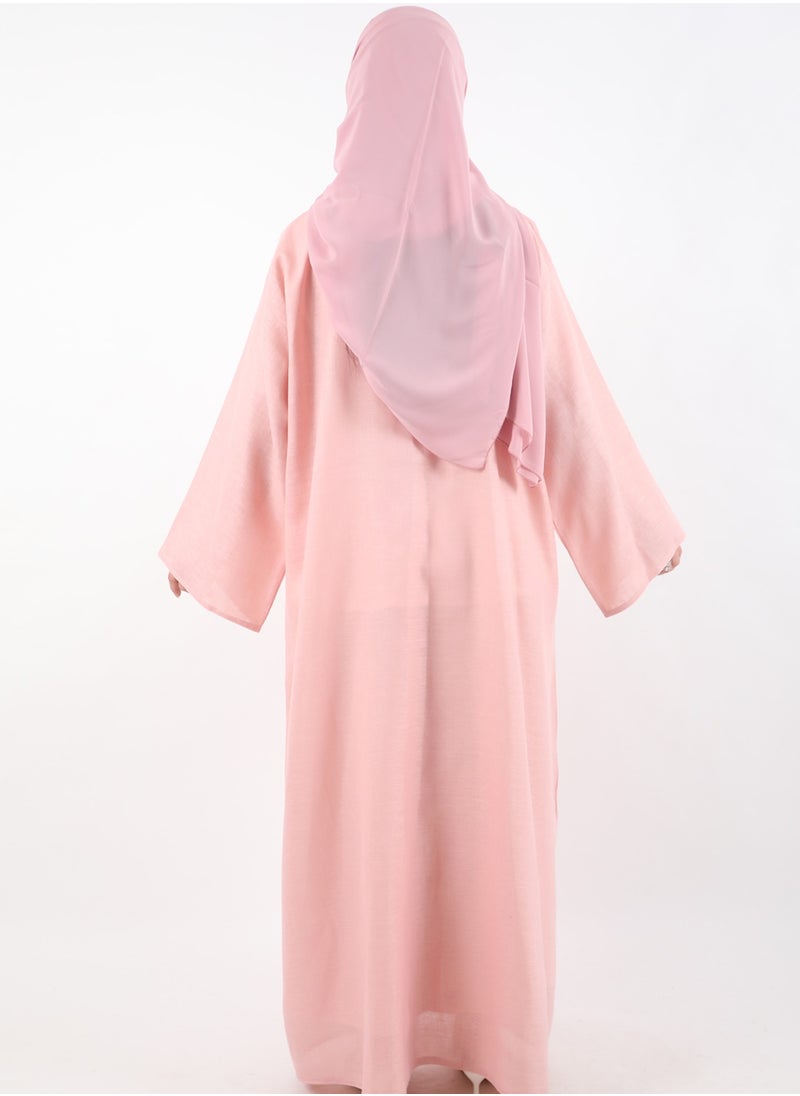 Generic - Indian linen fabric Hala Express Abayas, pink color - Image 1