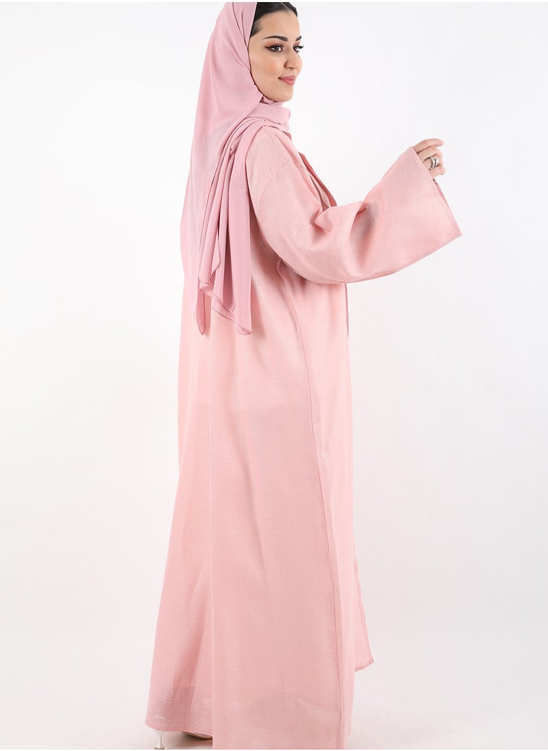 Generic - Indian linen fabric Hala Express Abayas, pink color - Image 1