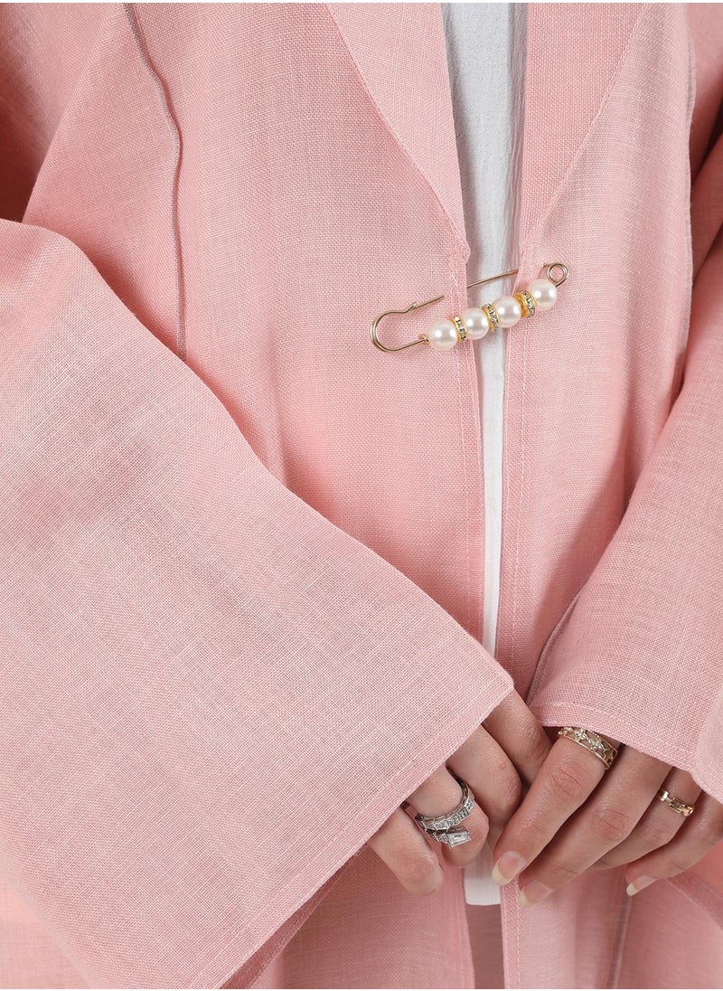 Generic - Indian linen fabric Hala Express Abayas, pink color - Image 1