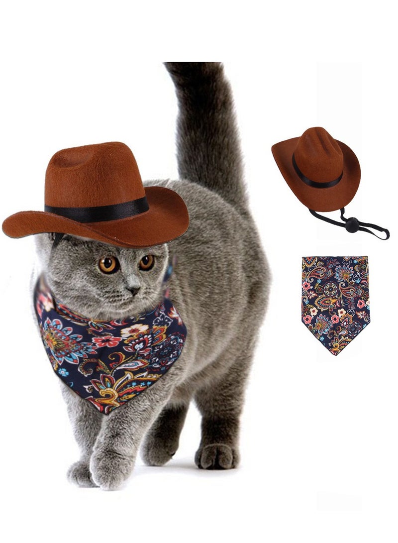 Pet Cowboy Hat and Bandana Scarf - Western Cowboy Costume Accessories for Dogs and Cats, Set of 2 - Image 1