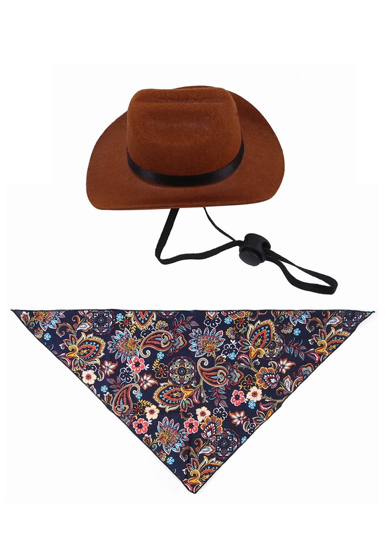 Pet Cowboy Hat and Bandana Scarf - Western Cowboy Costume Accessories for Dogs and Cats, Set of 2 - Image 2