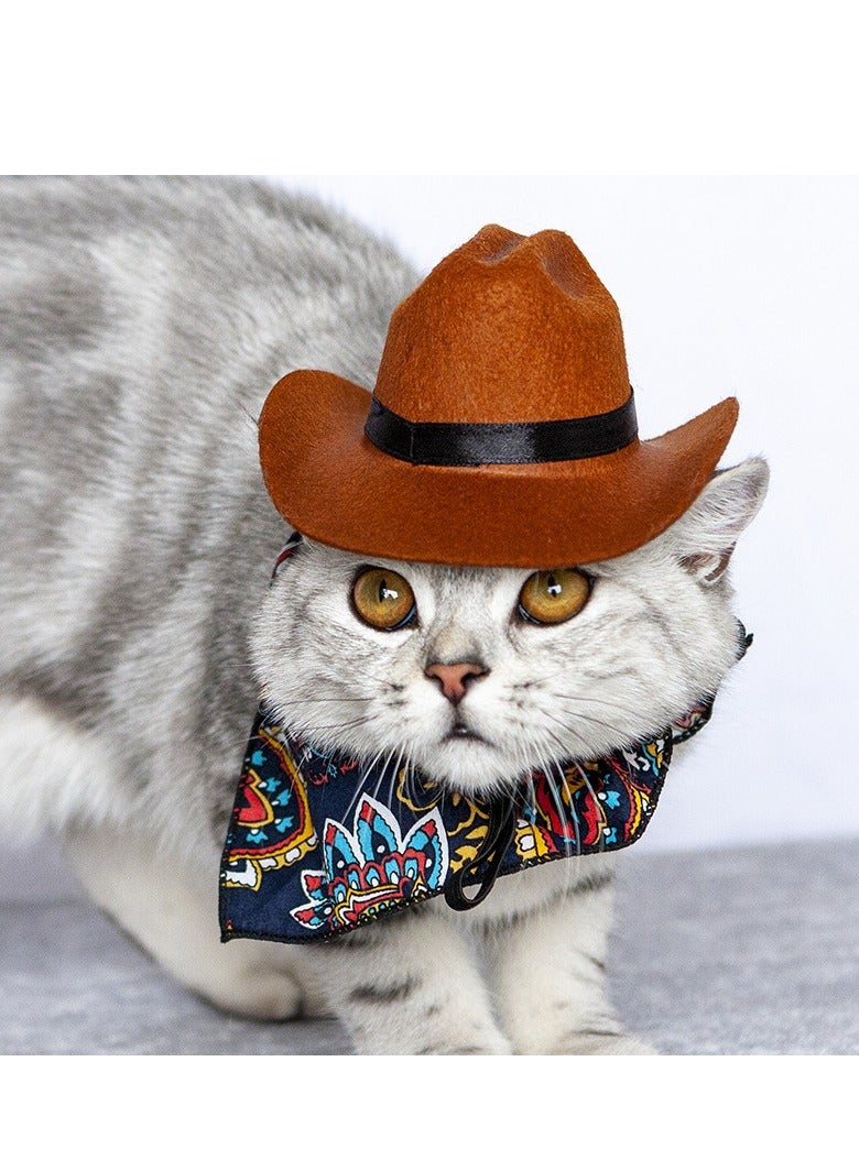 Pet Cowboy Hat and Bandana Scarf - Western Cowboy Costume Accessories for Dogs and Cats, Set of 2 - Image 3