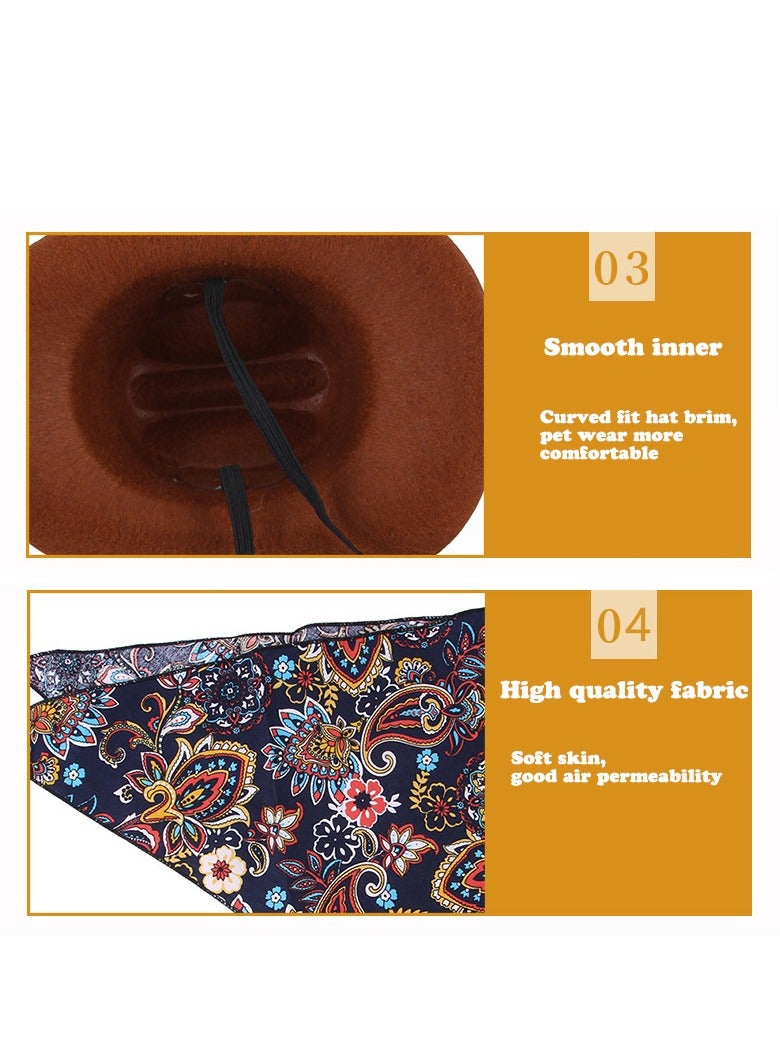 Pet Cowboy Hat and Bandana Scarf - Western Cowboy Costume Accessories for Dogs and Cats, Set of 2 - Image 5