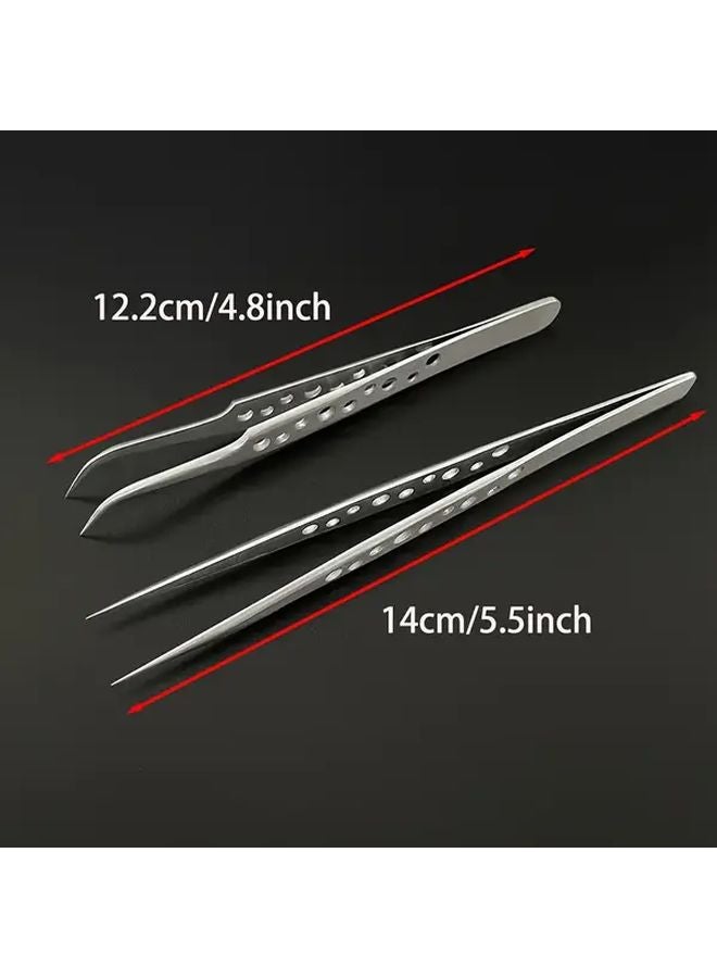 Precision Stainless Steel Tweezers Set 2 Types Anti Static Curved Straight Tips For Electronics DIY Projects Phone Repair - Image 4