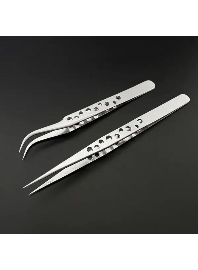 Precision Stainless Steel Tweezers Set 2 Types Anti Static Curved Straight Tips For Electronics DIY Projects Phone Repair - Image 1