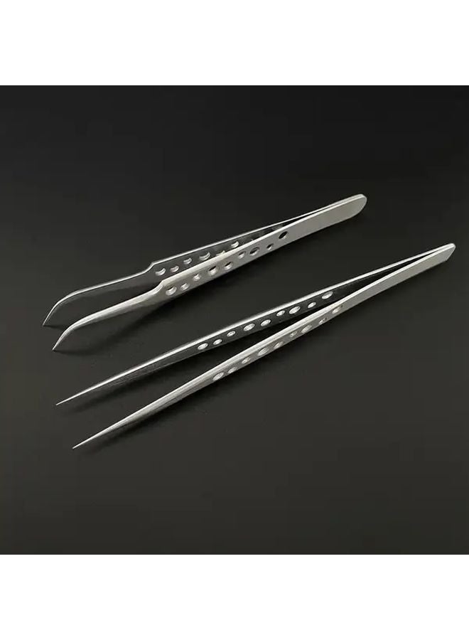 Precision Stainless Steel Tweezers Set 2 Types Anti Static Curved Straight Tips For Electronics DIY Projects Phone Repair - Image 5