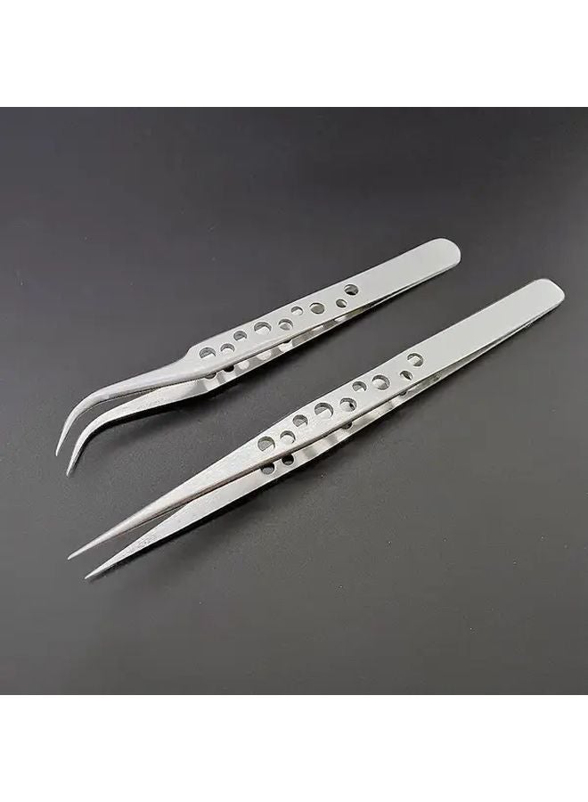 Precision Stainless Steel Tweezers Set 2 Types Anti Static Curved Straight Tips For Electronics DIY Projects Phone Repair - Image 3