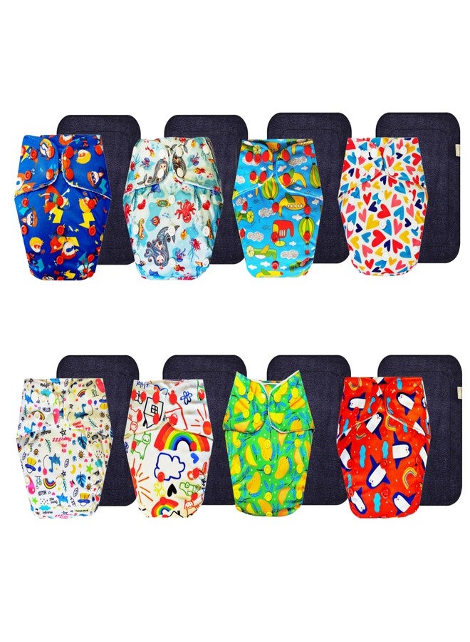 Dumbledo Premium Cloth Diaper with Black Insert (Pack of 8) | Soft & Gentle | Breathable | Adjustable Snaps | Ideal for Toddlers | 3 Months - 3 Years | Unisex Baby - Image 1