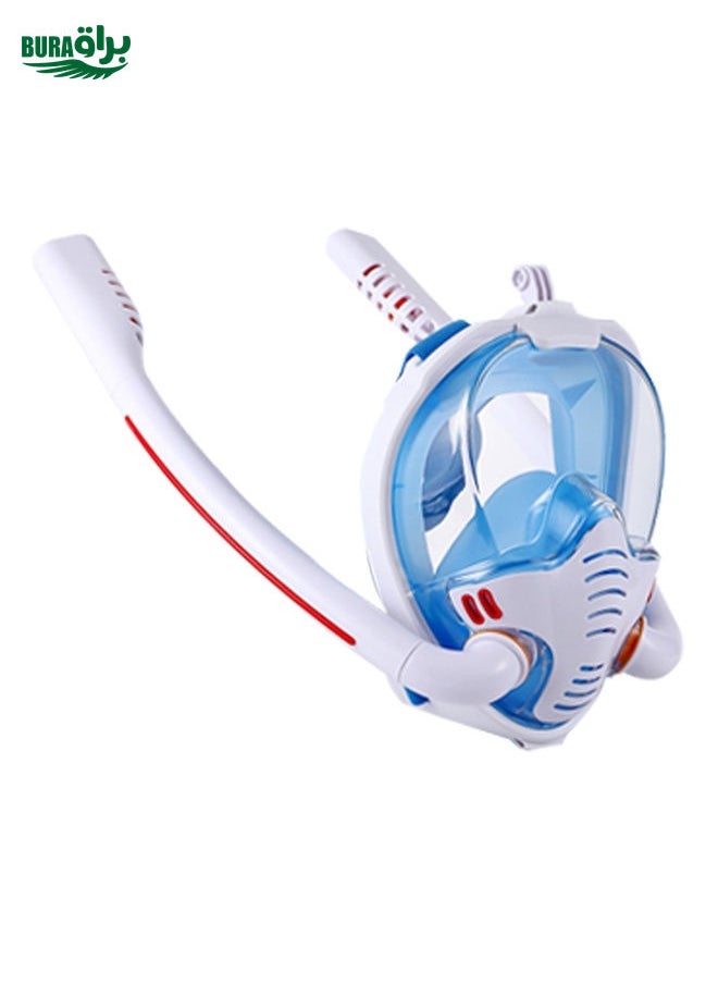 BURAQ - Snorkeling Mask Double Tube Silicone Full Dry Diving Mask Adult Swimming Mask Diving Goggles, Size: L/XL(White/Blue) - Image 1