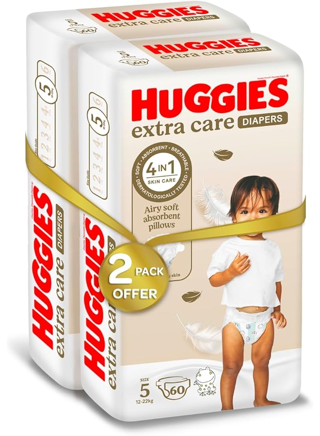HUGGIES Extra Care Size 5 12 22 Kg Twin Jumbo Pack 120 Diapers Package Design May Vary - Image 2